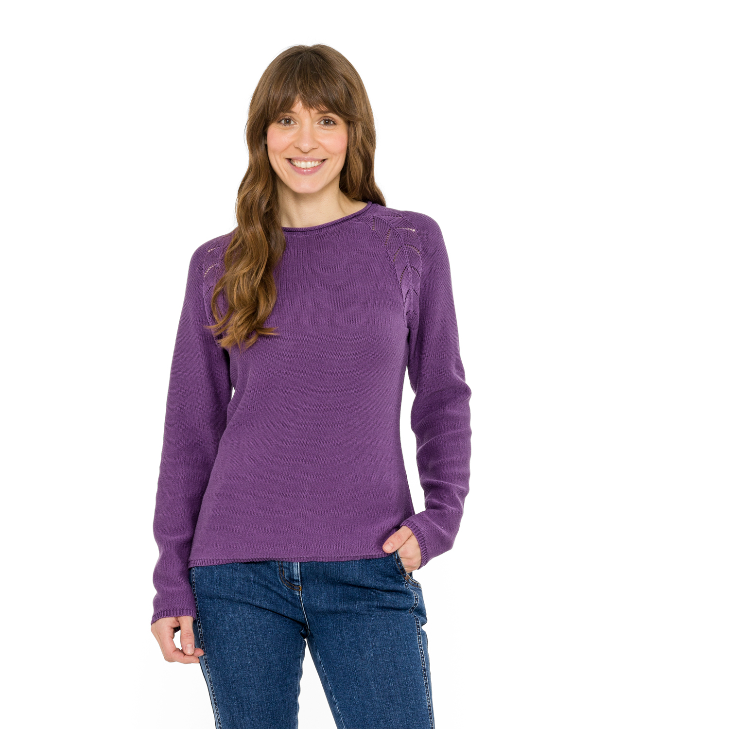 Pullover mit Ajourdetail aus reiner Bio-Baumwolle