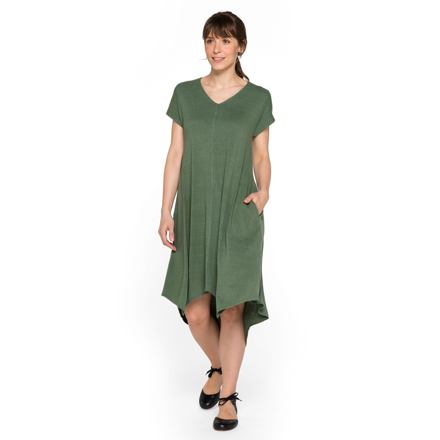 Jerseykleid mit V-Ausschnitt aus reiner Bourretteseide Jerseykleid mit V-Ausschnitt aus reiner Bourretteseide