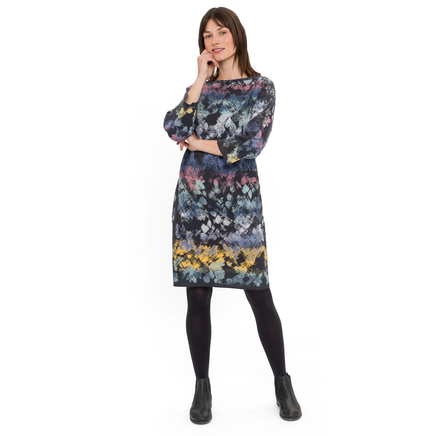 Jacquard gebreide jurk van pure biologische merinowol